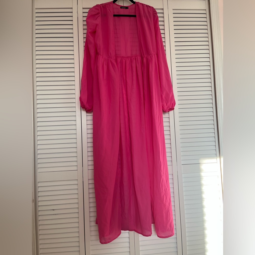 Vibrant Pink Sheer Maxi Kimono